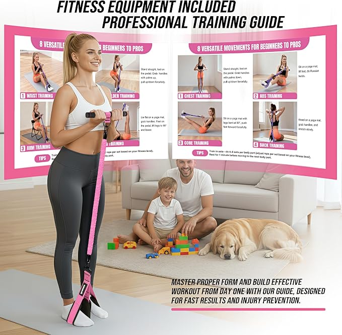 Upgrade Pedal Resistance Band with Handle, Adjustable Tube Foot Pedal Device Puller Exercise Bands, for Abs Arm Leg Waist Workout, Core Pilates, Sit Up Fitness Equipment for Full Body Training