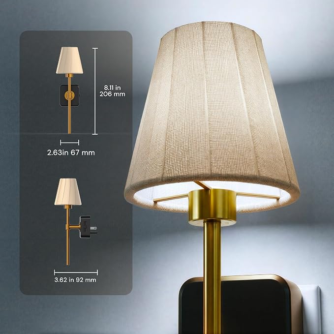 L LOHAS LED Night Lights Plug into Wall, Pleated Fabric Cover Night Light | 2 Pack 5000K Daylight with 0-100LM Dimmable Night-light, Dusk to Dawn Sensor Vintage Nightlight for Bedroom Living Room