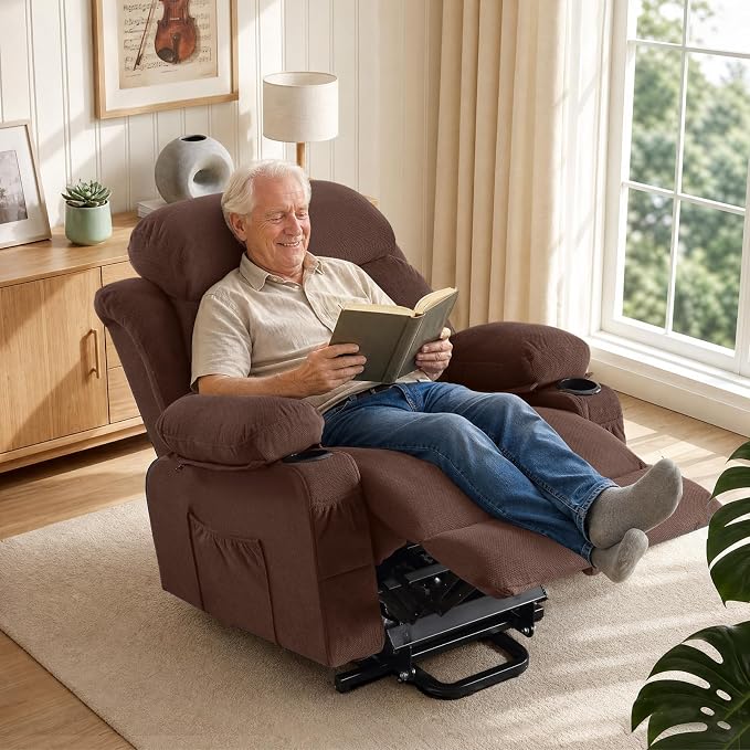 Electric Power Lift Recliner Chair Sofa with Massage and Heat for Elderly,Lift Chair with Cup Holder & Side Pockets for Living Room