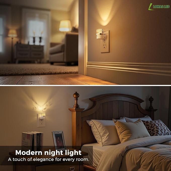 L LOHAS LED Night Lights Plug into Wall | 2 Pack 3000K/4000k/5000K Adjustable Color Temperature Bubble Night Light, Dusk to Dawn Sensor for Hallway, Bathroom, Rooms