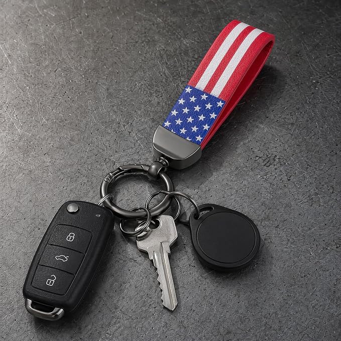American Flag Keychain for Men Women, Leather USA Flag Key Chain for Daily | Flag keychain adds heritage patriotic style, Metal D-ring keep daily keys grouped,Practical gift for dads, husbands, wives