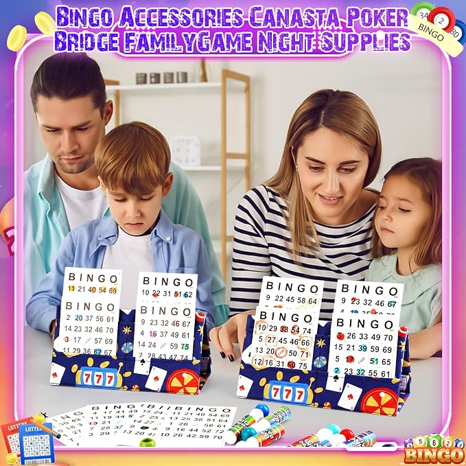 Eersida 2 Pack Bingo Card Holder for Pull Tabs Playing Card Holder Bingo Accessories Canasta Poker Bridge Family Game Night Supplies for Adults (Cute Style)