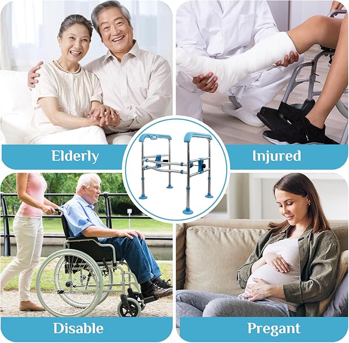 Heavy Duty Aluminum Toilet Safety Rails for Seniors,Adjustable LED Toilet Safety Frame for Elderly,Adjustable Height & Width Safety Rails Support for Most Toilets,Stand Up Assist,665lbs