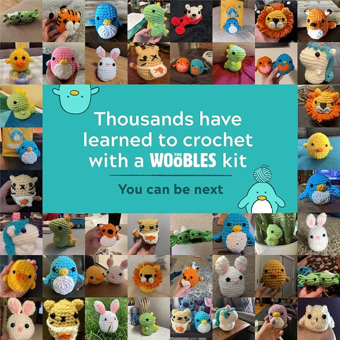 The Woobles Amigurumi Crochet Kit for Beginners (Fred the Dinosaur) | As seen on Shark Tank, Kit includes: Easy Peasy Yarn, pre-started piece, hook, safety eyes, stuffing, video tutorials