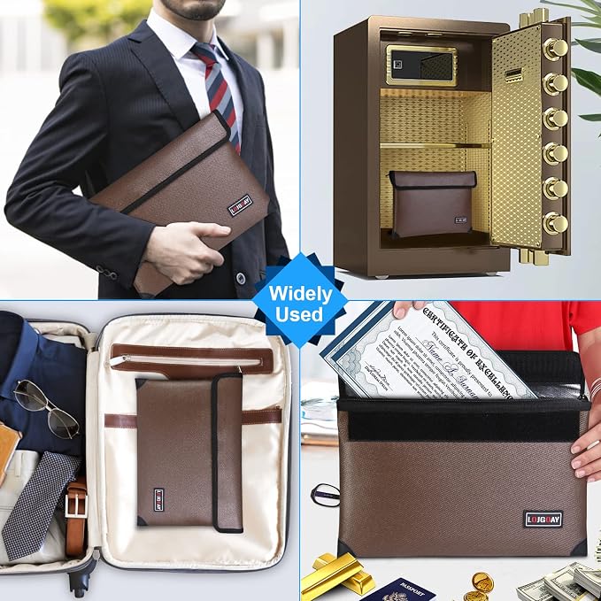 Fireproof Document Bag - with 5200°F Heat Insulated, Waterproof Fireproof Bag with Zipper, 8 Layers of Functional Materials, Fireproof Money Bag for Cash/Documents/Valuables, Fire Bag 11"x7.7" …