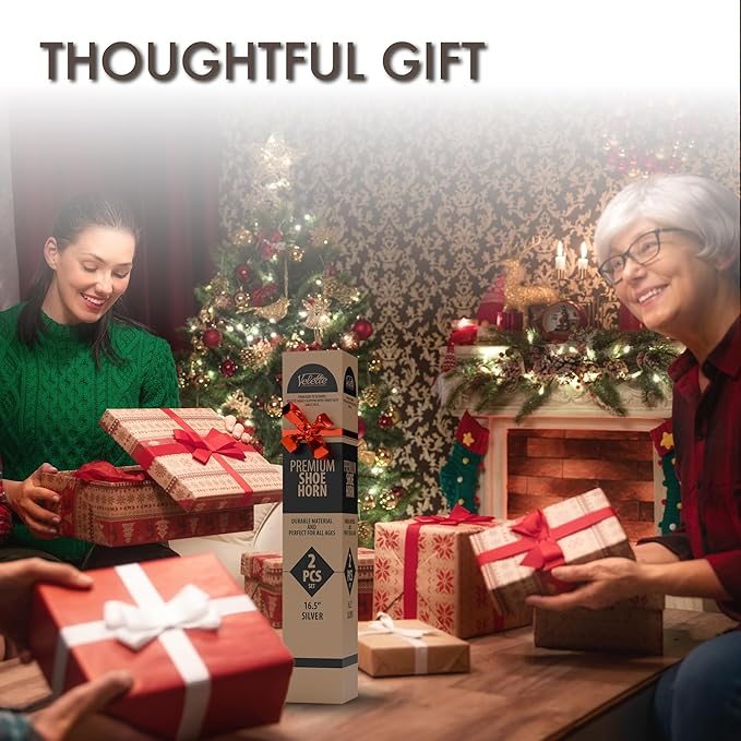 Velette Long Shoe Horn for Seniors - 2 Pack 16.5" Metal Shoe Horn Long Handle for Seniors, Men, Women & Kids - Boot Horns, Shoehorn Long-Handle, Elderly Must Haves - Shoes Spoon, Gifts for Elders