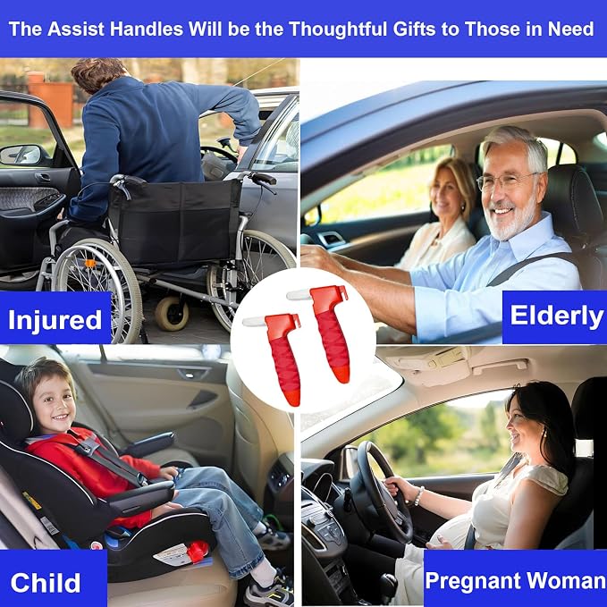 2 Pack Car Door Handle for Elderly, 3-in-1 Multifunctional Handle Assist, Ultra Grip Mobility Handle for Car, Portable Vehicle Support Door Assist Bar, Max Load 500 Lbs, Anti-Slip Design, Orange