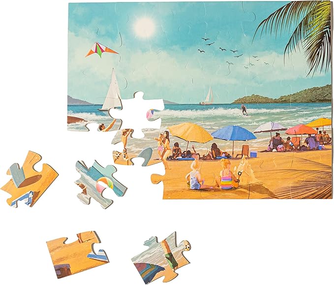 Assistex Large Piece Jigsaw Puzzle for Seniors with Dementia with Conversation Prompts, Large Piece Memory Game for Adults, Elderly, and Dementia Patients – Beach Puzzle, 36 pcs