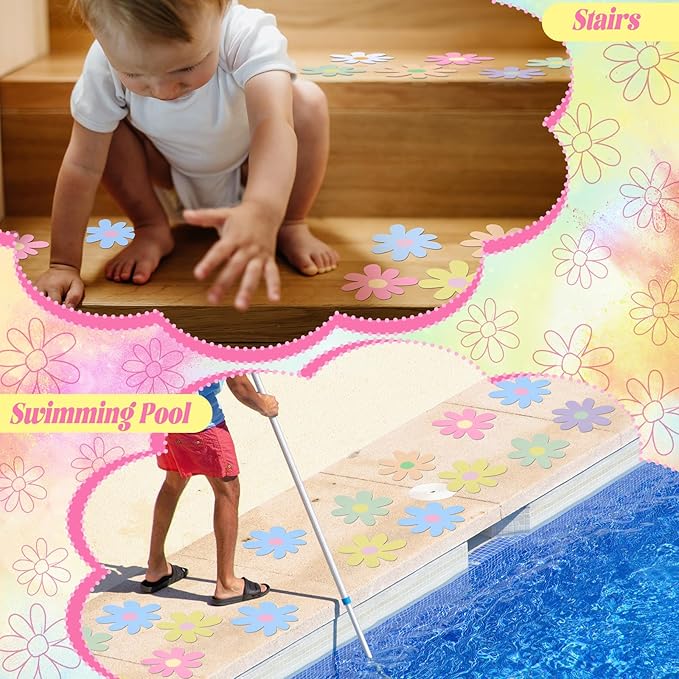 24 Pcs Non Slip Macaron Colors Flowers Bathtub Sticker Daisy Skidproof Shower Sticker Anti Slip Shower Decals Bathe Treads Adhesive Appliques Scraper Bright Adhesive Decal for Bathroom Decor