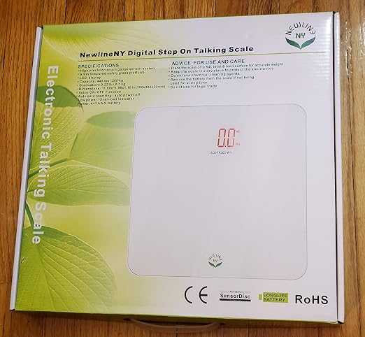 NewlineNY Voice Talking Digital Bathroom Scale Easy Auto Step-on Auto Off Technology, White, Lb or Kg, 440lb Capacity