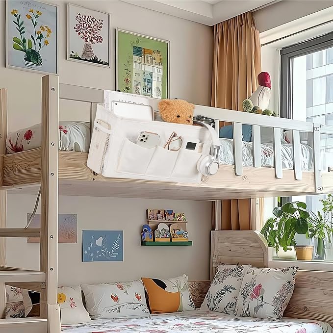 Bedside Caddy, Bedside Storage Bag Hanging Organizer for Bunk Dorm Bed Rail | Bed Caddy with Hooks, Top Bunks and Dorm Essentials for Water, Tissues, Tablets, Books, Phones, Remotes and Other Necessories