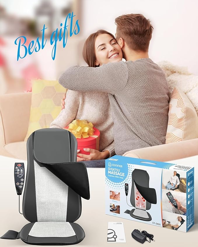 COMFIER Shiatsu Full Back Massager for Chair with Heat, with 2 Shiatsu Speeds,Heated Chair Massage Pad with Spot,Seat Cushion,Neck Massager,for Home Office use,Gifts for Women Men Mom Dad
