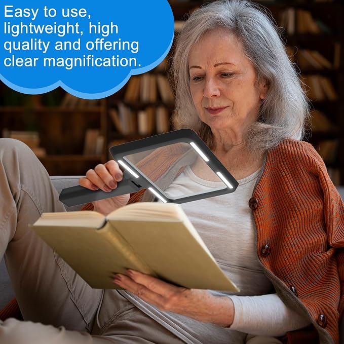 5X Tabletop Magnifying Glass with Light,Detachable and Foldable Acrylic Lenses Handheld Magnifying Glass,Lightweight Rectangular Flexible Gooseneck Magnifier for Seniors Reading、Close Work