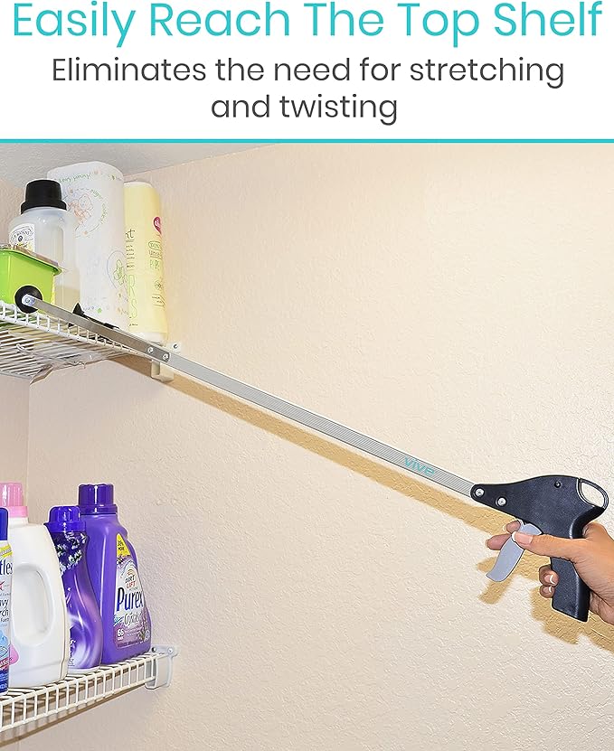 Vive Suction Cup Grabber Reacher 32" (2 Pack) - Elderly Grab It Reaching Pickup Tool Heavy Duty for Seniors - Trash, Sticks, Litter Picker Upper - Extra Long Reach Handle & Handy Extension Arm Claw