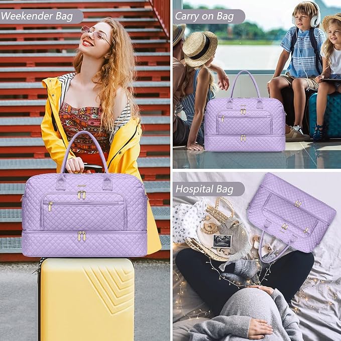 Large Women Travel Duffle Bag, Weekender Bags for Women with Shoe Compartment, Carry on Overnight Bag with Toiletry Bag, Gym Duffel Bag with Wet Pocket, Hospital Bags for Labor and Delivery 3 PCS Set