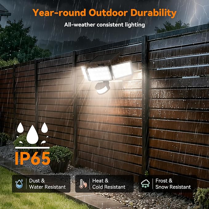 Solar Lights Outdoor, 3500LM 168 LED Motion Sensor Solar Flood Lights, 3 Heads 300° Wide Angle, 3 Modes IP65 Waterproof Solar Security Lights for Yard Garden Patio, 2 Pack (Brown)