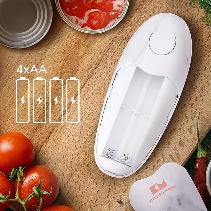 Kitchen Mama Auto 2.0 Electric Can Opener: Blade Opens Almost Any Can Pop or Soda Can - Automatic, Hands Free, Safe, Smooth Edge, Lid Remover, Battery Operated, Cordless, YES YOU CAN (Marble White)