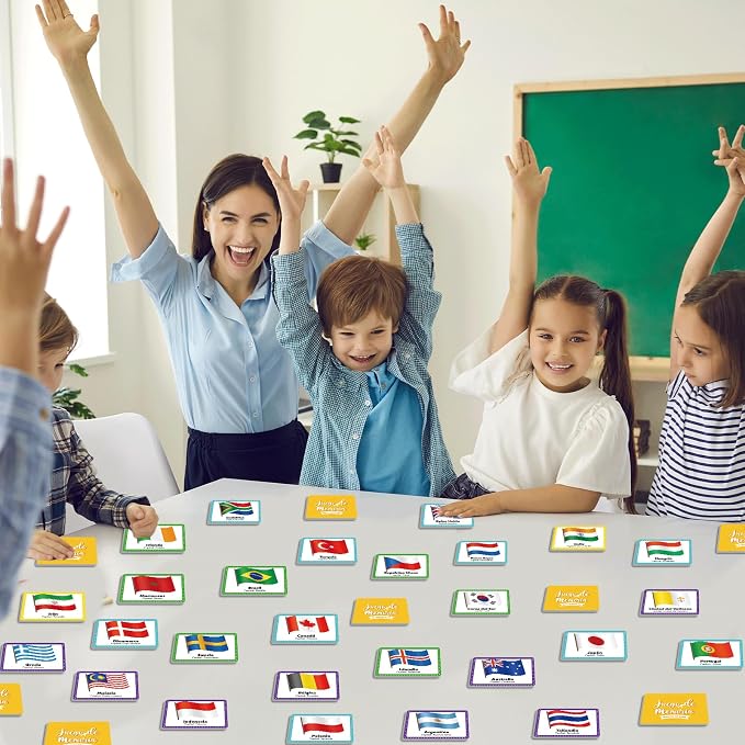gisgfim 100 PCS Juego de Memoria de Banderas del Mundo en español para niños y adultos Flags of the World Memory Matching Games in Spanish Educational Matching Game Fun Fast Memory Game Gift Learning