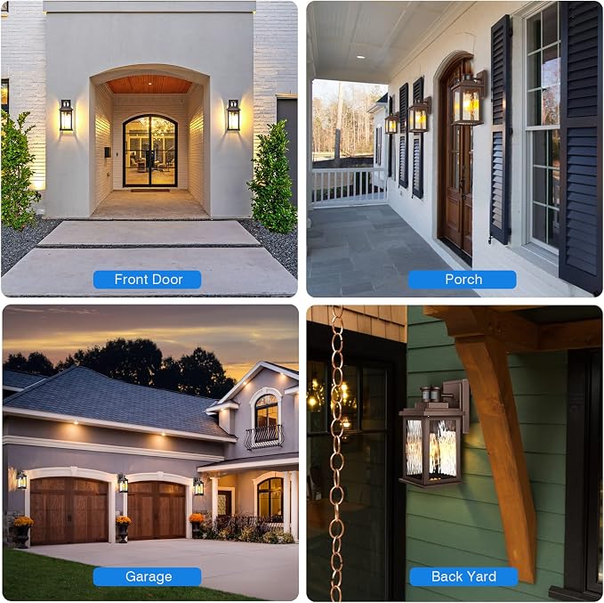 VIANIS Exterior Light Fixture with Motion Sensor, Outdoor Porch Lights | Anti-Rust Aluminum, Easy to Install, Tempered Glass, 2 Packs Oil Rubbed Bronze Dusk to Dawn Wall Lanterns for Garage Entrance