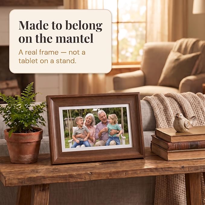 Heart Frame - 10.1 Inch WiFi Digital Picture Frame - Frameo App Sends Photos from Phone Anywhere in Seconds - 1280x800 IPS Touchscreen - 32GB Memory - Photo Gift for Mom Dad Wife Grandparents - Brown