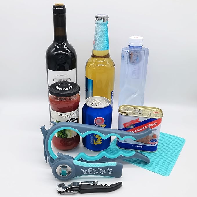 Otstar Jar Opener Bottle Opener for Weak Hands,Seniors with Arthritis, Elderly, Jar Lid Opener Gadgets with Rubber Jar Opener Gripper Pad and Corkscrew Opener