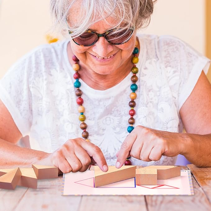 Keeping Busy Tangram Dementia Activities for Seniors | Alzheimer Products for Elderly Patients | Fun Memory Game Toy & Cognitive Brain Puzzle for Senior Citizens w/Memory Loss or Alzheimers