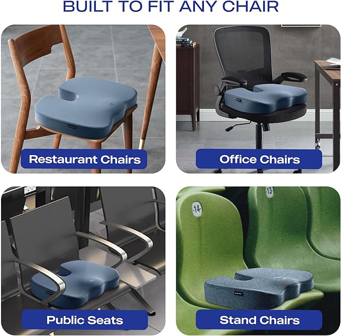 Skechers Memory Foam Seat Cushion,Office Chair Cushion for Tailbone Pain Relief,Butt Pillow for Office Chair,Car seat Cushion,Computer Desk,Long Sitting Office Workers,and Car Drivers,Blue