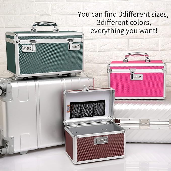Combination Locking Medication Box with Portable Storage Case, 10.2''x 6.8''x 6.8'', Childproof Medicine Lock Organizer, Lockable Box for Documents & Valuables (Pink/Small)