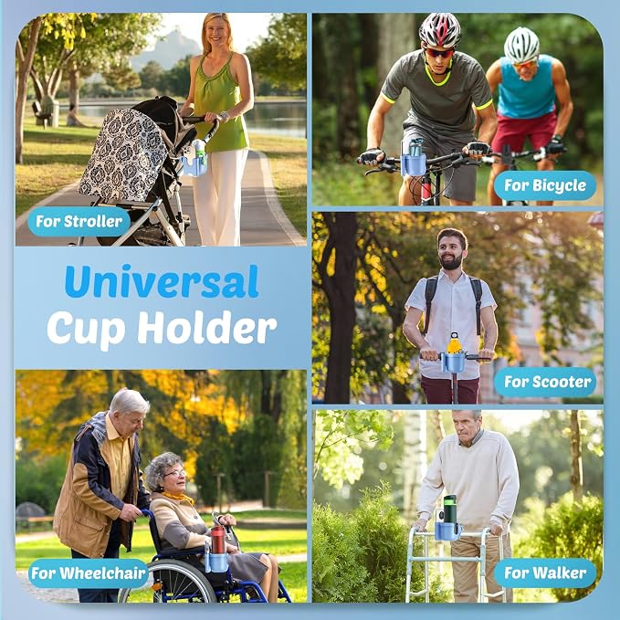Stroller Cup Holder with Phone Holder, Accessories for Walker Wheelchair | Universal Cup Holder for Bike/Rollator/Scooter Accessories, Fit Uppababy, Nuna, Doona Stroller, Baby Registry Search