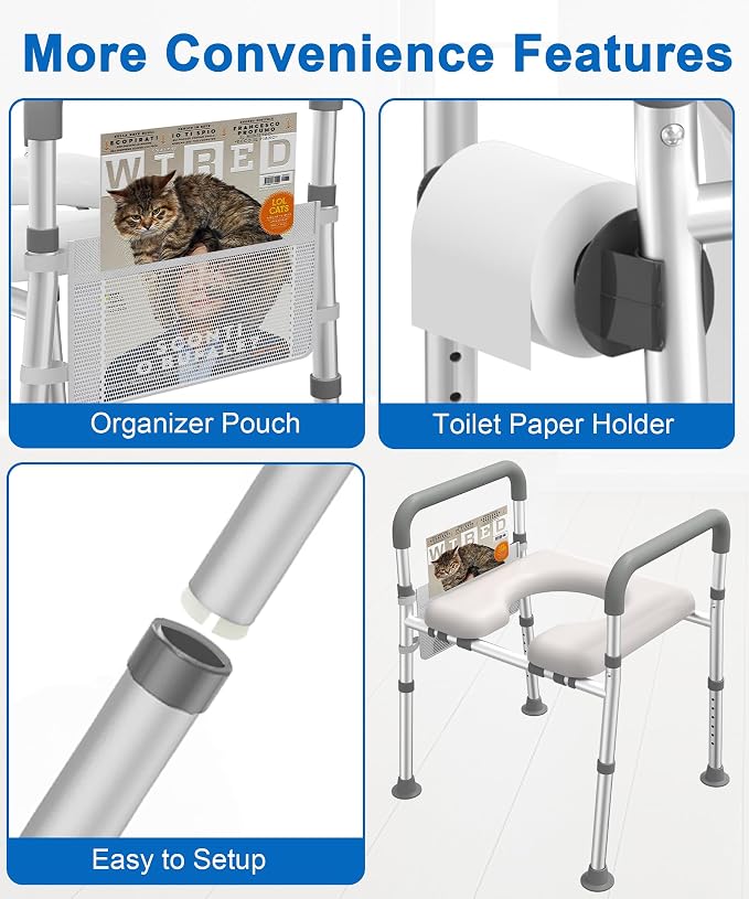 HOMLAND Toilet Seat Riser for Seniors with Adjustable Height & Width, 400lb | Padded Seat, Durable Aluminum Frame, Slip-Resistant Feet, Handicap Elevated Raised Toilet Seat for Elderly, Fit Most Toilet