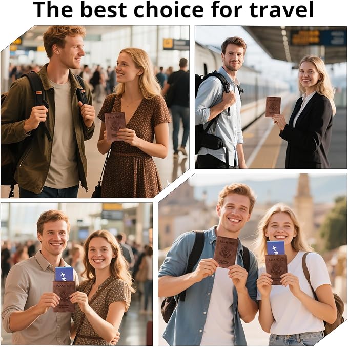 Passport Holder for Travel Essentials, RFID Blocking Passport Cover Wallet Card Case for Women and Men, PU Leather, Brown