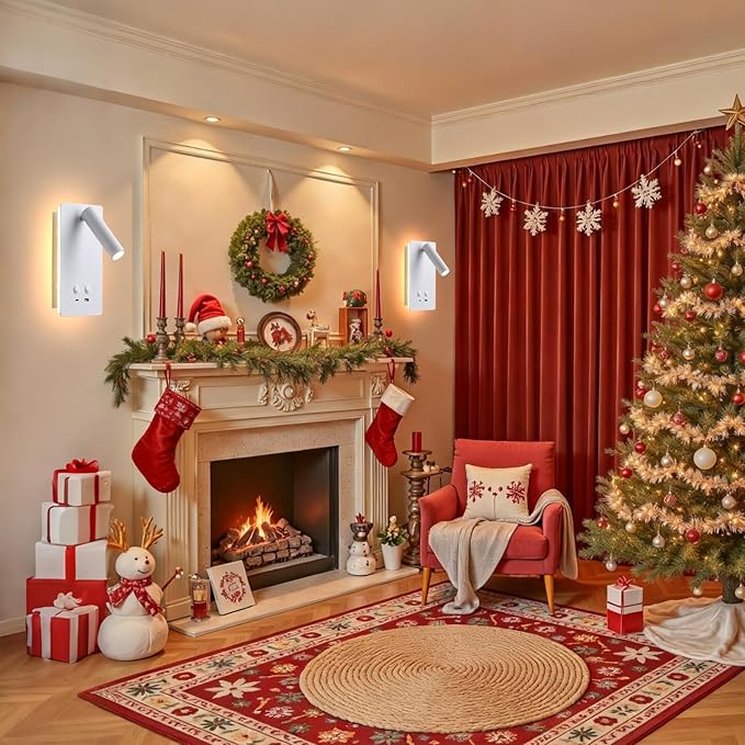 Dimmable Wall Mounted Reading Light for Bed, LED Wall Lamps with USB C+A Ports, Hardwire & Plug in 2 in 1 Wall Sconces with Switch, Eye-Caring Bed Side Lamp with 9W+3W Backlight 3000K (2 pack)