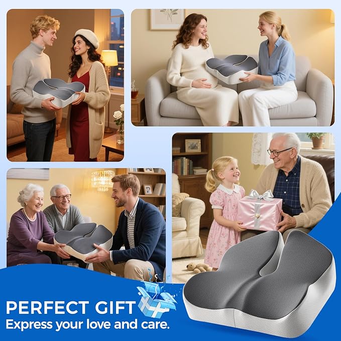 Seat Cushion for Office Chair with Adjustable Loft, Thick Memory Foam Chair Cushion for Back & Sciatica Tailbone Coccyx Pain Relief on Home Chair, Ergonomic Wheelchair Desk Pillow Hip Shaping Support