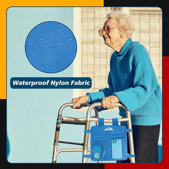 supregear Walker Side Bag, Water Resistant Accessory Basket Pouch for Folding Walkers, Lightweight Hand Free Storage Carrier Tote, Universal Size Seniors Caddy Attachment, Blue