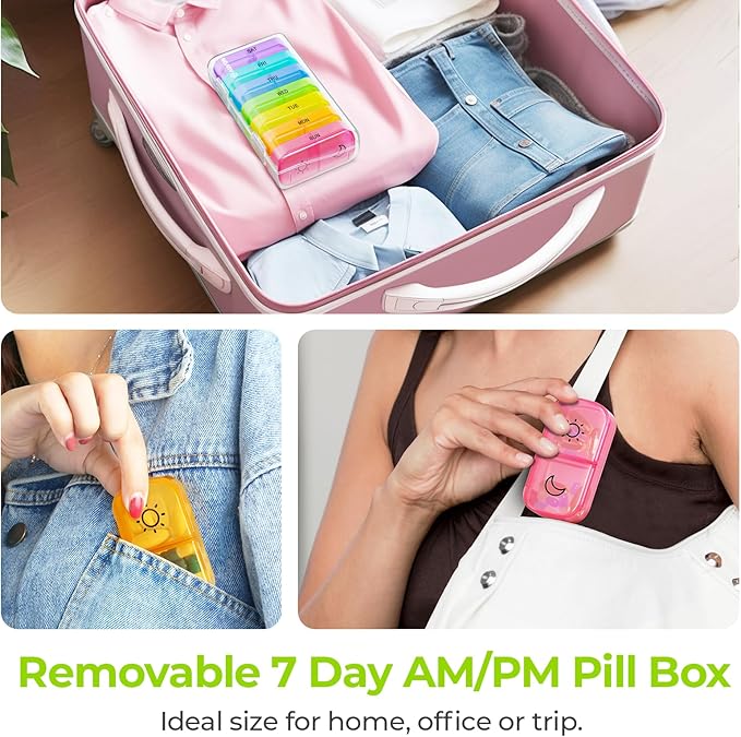 AUVON XL Weekly Pill Organizer 2 Times a Day with One-Side Large Opening Design for Easy Filling, AM PM Pill Box 7 Day, Portable Travel Pill Case for Medication, Vitamins, Fish Oils, Supplements