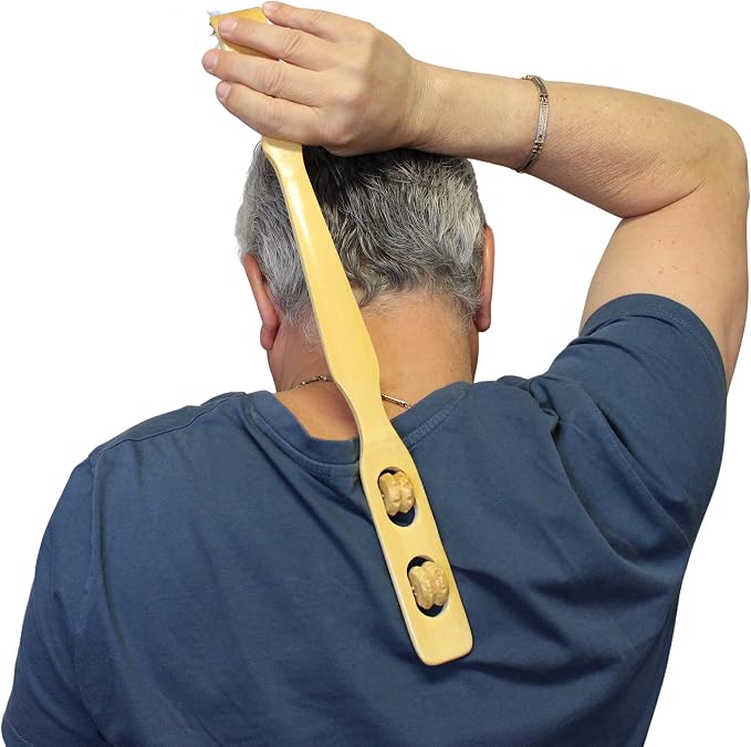 Dependable Industries inc. Essentials Bamboo Wood Back Scratcher with Massage Rollers Long Reach Therapeutic