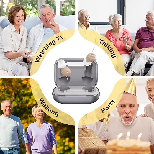 Hearing Aids for Seniors, Rechargeable OTC Hearing Aids with Noise Reduction, Near Invisible, Discreet Design for Seniors & Adults with Hearing Loss