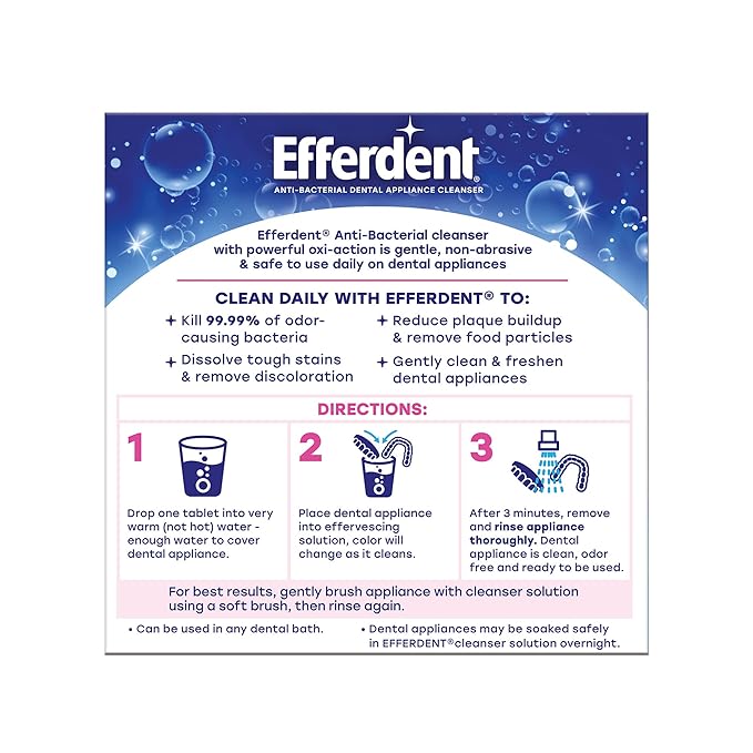 Efferdent Denture Cleaner for Aligners, Dental Appliances & Retainer Cleaner Tablets, 44 Count, Gently Removes Stains, Odor & Plaque Buildup for Dental Appliances