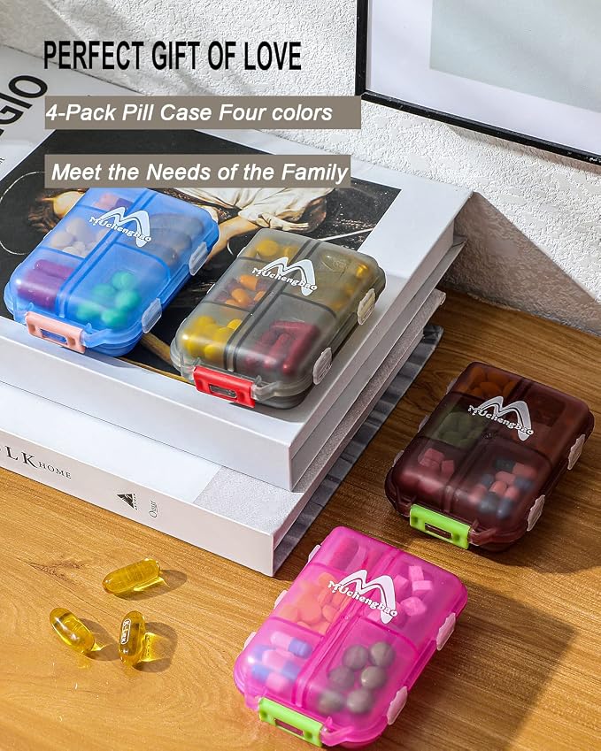 4PS Travel Pill Organizer with 164 Slice Labels,10 Compartments Travel Pill Box Portable Folding Small Pill Case Daily Pill Container Used for Carry Storage Medicine Organizer By M MUchengbao (Pink)