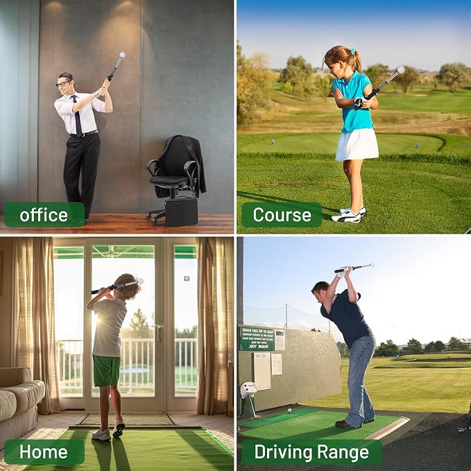 5-in-1 Retractable Golf Swing Trainer, Training Aid with Grip Trainer, Grip Correction for Beginners & Tempo Training for Advanced, Click Feedback, Right/Left-Handed