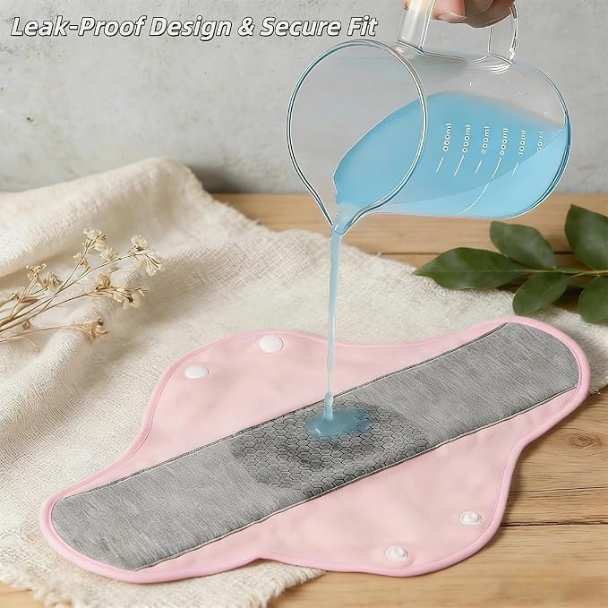 Reusable Incontinence Pads,Graphene Infused Washable Menstrual Pads with Leak Proof Protection for Elderly Care & Mobility Support, Feel Dry, Comfortable (10PCS)