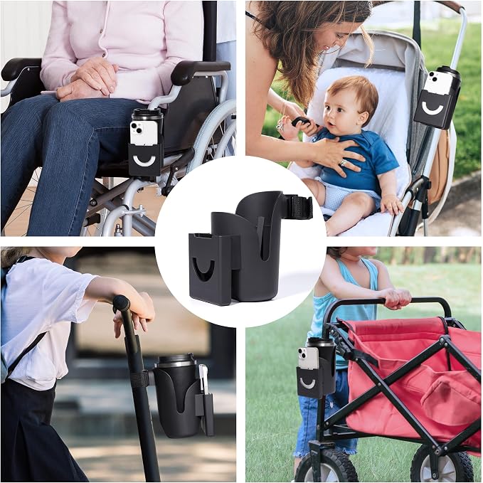 Wheelchair Cup Holder with Phone Holder for Walker, Wheelchair | Cup and Phone Holder Compatible with Drive Medical Nitro Rollator, Safe and Steady, Easy installation