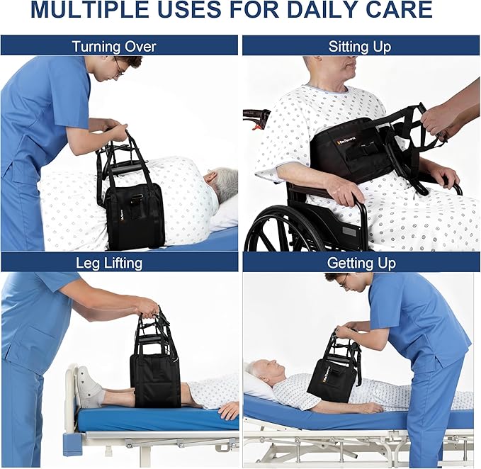 Transfer Sling with 10 Non-Slip Padded Handles โ Lift Assist Gait Belt with Safety Waist Strap for Elderly & Injured โ Bed, Wheelchair & Floor Transfers, Supports 330 lbs