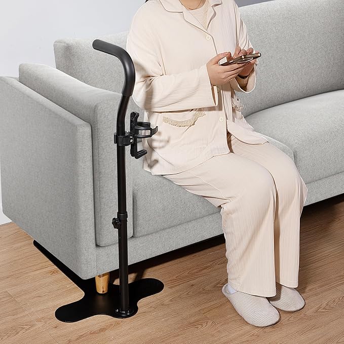 Black Alloy Steel Adjustable Height Chair Lift Assist with Cup Holder, Prevents Falls, 350 lbs Capacity, 5 Position Height Adjustability, Ideal for Elderly, Disabled, Handicap
