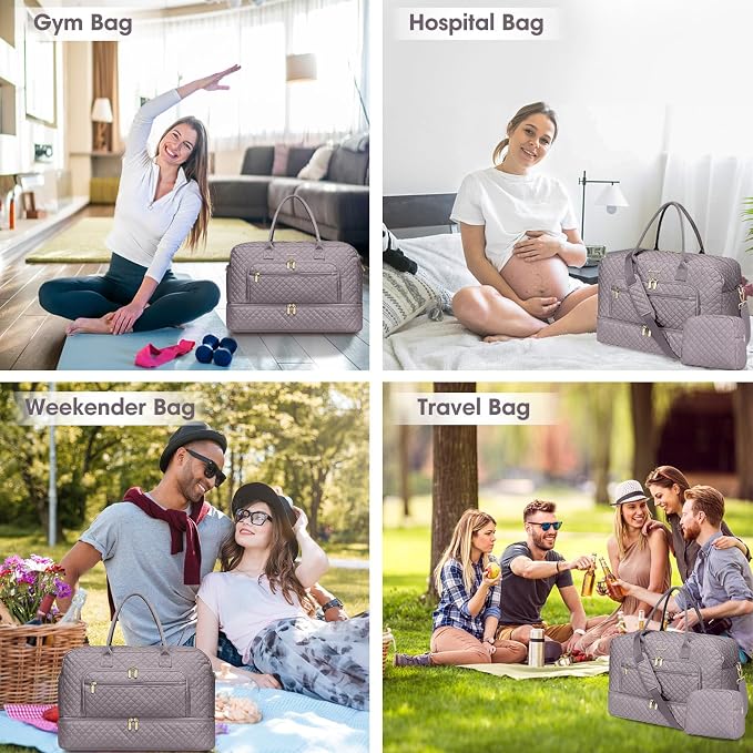 Travel Duffle Bag Weekender for Women - 38L Carry-On Overnight Bag Personal Item Bag with Shoe Compartment & Wet Pocket Weekend Tote Bags with Toiletry Bag Hospital Bags for Labor and Delivery