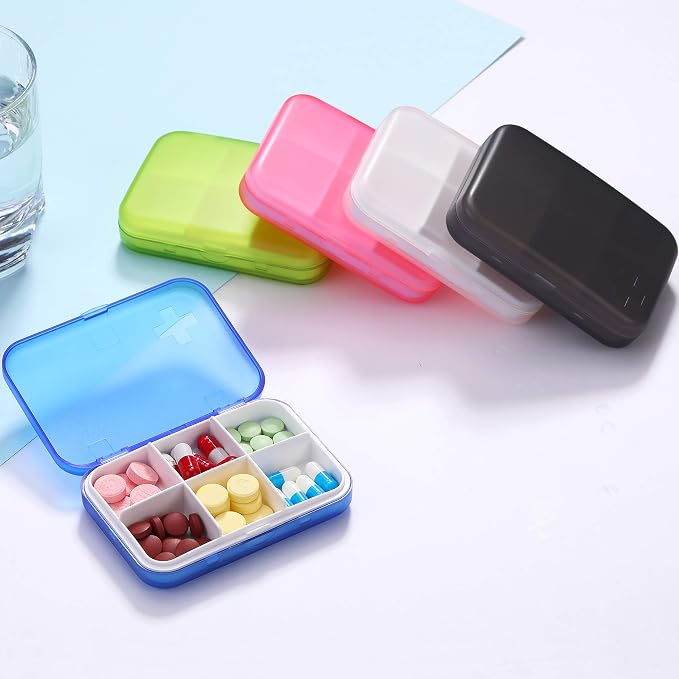 Portable Pill Organizer - Slim Pill Box for Purse or Travel, Compact Pill Case(4+6 Compartment,Pink)
