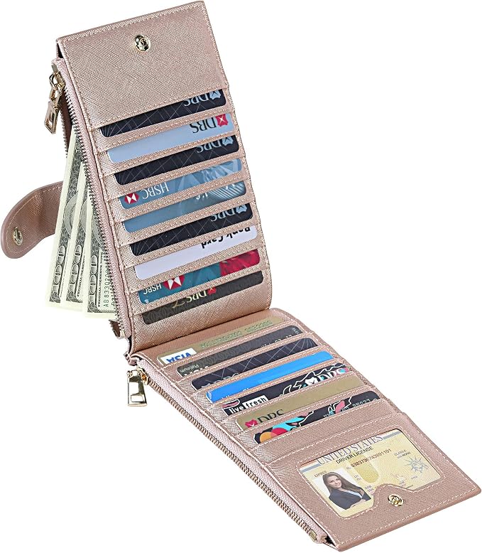 Travelambo RFID Wallet Women Large Size Bifold Multi Card Wallet Case with Zipper Pocke Credit Card Holder for Women