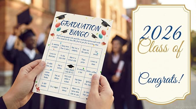 30PCS 2026 Graduation Party Game Cards, Graduation Bingo Game, Senior High School & College Graduation Party Favors-DH02