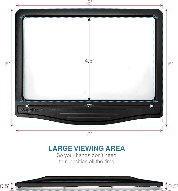MagniPros 5X Rechargeable Large Ultra Bright LED Page Magnifier with Anti-Glare Lens & 3 Color Dimmable Light Modes, Relieve Eye Strain- Ideal for Reading Small Prints, Low Vision, Seniors