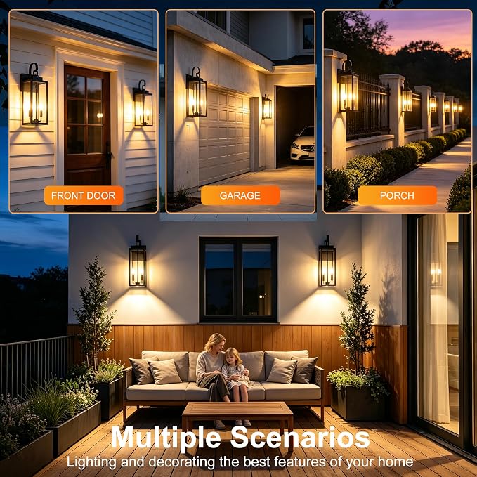 20 Inch Motion Sensor Dawn to Dusk Outdoor Sensor Light Fixture Anti-Rust Exterior Wall Lighting Waterproof Outdoor Wall Lantern for Porch Patio Front Door Garage - 2 Pack